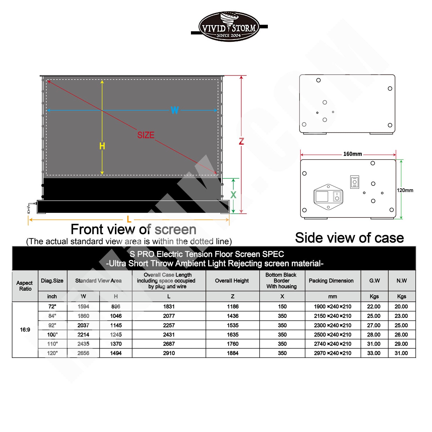 Vividstorm S PRO ALR electric black grille anti-light floor screen (for ultra-short throw)