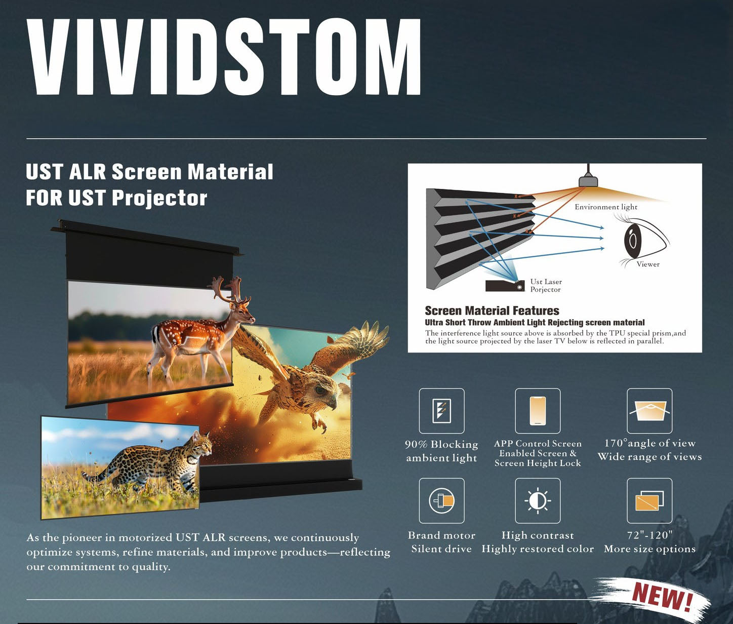 Vividstorm S PRO P ALR electric black grille anti-light and sound-transparent floor-mounted screen (for ultra-short throw)